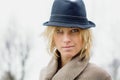 Pretty blonde girl with fedora hat Royalty Free Stock Photo