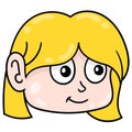 Pretty blonde head wanita, doodle icon drawing