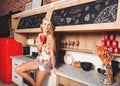 Cute Girl Drinking Coffee On The Kitchen Royalty Free Stock Photo