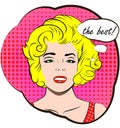 Pretty blonde woman. The best text in bubble talk speech. Success retro style pop art. greeting card. eps10. For busin