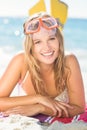 pretty blonde with snorkel and flippers Royalty Free Stock Photo