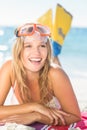 pretty blonde with snorkel and flippers Royalty Free Stock Photo