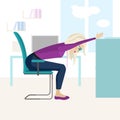 Pretty blonde woman is doing exercise on the office chair. Royalty Free Stock Photo