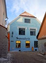 A pretty blue building in Tallinn, Estonia