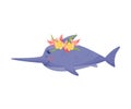 Pretty Blue Marlin Fish Baby Vector Illustration Cartoon Character