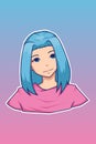 Pretty blue short hair girl character illustration