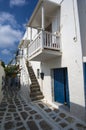 Pretty blue and white houses in Chora, Mykonos,