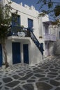 Pretty blue and white houses in Chora, Mykonos,