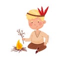 Pretty Boy Indian Sitting and Making Fire Vector Illustration Royalty Free Stock Photo