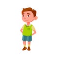 pretty boy kid wait ice cream in cafeteria cartoon vector Royalty Free Stock Photo