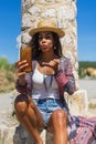 Pretty Brazilian young woman taking selfie photos Royalty Free Stock Photo