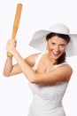 Pretty bride playing baseball Royalty Free Stock Photo