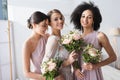 pretty bride together with interracial bridesmaids Royalty Free Stock Photo