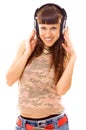 Pretty brunette in headphones Royalty Free Stock Photo