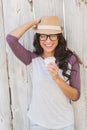 Pretty brunette holding take away coffee Royalty Free Stock Photo