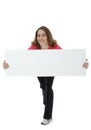 Pretty Brunette Woman Holding Blank Sign