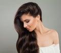 Pretty brunette woman with wavy hairstyle. Beautiful female profile. Hair care concept Royalty Free Stock Photo