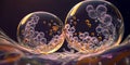 Pretty bubbles background with dark colors, 3d round circles, liquid flow. Design for science, biology, fantasy