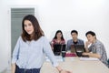 Pretty business leader stands in front of her team Royalty Free Stock Photo