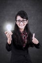 Pretty businesswoman with bright bulb