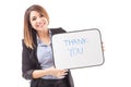 Pretty businesswoman with a THANK YOU sign Royalty Free Stock Photo