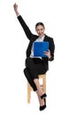 Businesswoman holding clipboard and making a victory sign Royalty Free Stock Photo