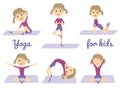 Pretty cartoon girl demonstrates yoga poses.