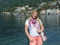 Pretty casual tourist woman in Ascona, Switzerland Royalty Free Stock Photo