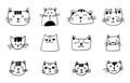 Pretty cat head set. Funny kitten linear sketches. Vector cats illustration for print, stickers, printing on T-shirts