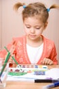 Pretty caucasian child watercolor paint Royalty Free Stock Photo