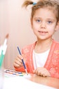 Pretty caucasian child watercolor paint Royalty Free Stock Photo