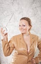 Pretty caucasian woman with her hands with crystal ball predicting the future on white background Royalty Free Stock Photo