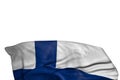 Cute Finland flag with large folds lying flat in the bottom isolated on white - any occasion flag 3d illustration