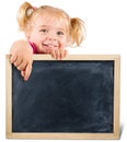 Pretty child holding a blackboard