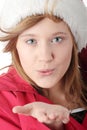 Pretty christmas teen girl in santa hat Royalty Free Stock Photo