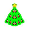 Pretty Christmas tree made of black speck and yellow star. Design for holiday on green. Modern abstract xmas, new year