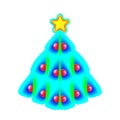 Pretty Christmas tree made of blue, green speck and yellow star. Design for holiday on blue. Modern abstract xmas, new year