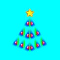 Pretty Christmas tree made of blue, green speck and yellow star. Design for holiday cards on blue background. Modern abstract xmas