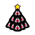 Pretty Christmas tree made of white speck and yellow star. Design for holiday on black. Modern abstract xmas, new year