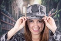 Pretty confident proud girl in military uniform Royalty Free Stock Photo