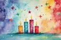 Bright modern watercolour style christmas candle scene Royalty Free Stock Photo