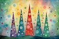 Bright modern watercolour style christmas scene Royalty Free Stock Photo