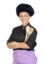 Pretty cook girl with wooden cookware Royalty Free Stock Photo