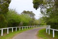Country Lane with White Fencing and Green Grass