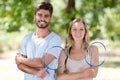 pretty couple playing badminton Royalty Free Stock Photo