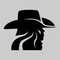 Cowgirl portrait symbol on gray backdrop