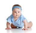 Pretty crawling baby girl on white Royalty Free Stock Photo