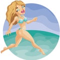 Pretty cute blond girl in bikini run on the beach Royalty Free Stock Photo