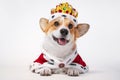 Pretty cute corgi dog wearing royal costume crown on white background. copy space