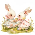 Pretty cute couple Easter Rabbit holding chocolate Easter togeth